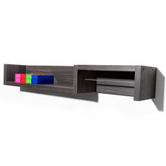 Rack is a laminate clad wood salon coloring station shelf with hanging rod for color tubes. Shown in Jurassic Ebony finish.