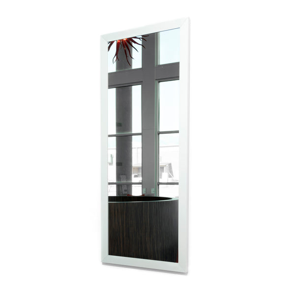 Two Deep is a simple and modern stylist station mirror with options in color and aluminum frame profile. It has a safety backed clear mirror and is cleat mounted to wall or cabinet.  Shown in Runway style and Silver finish.