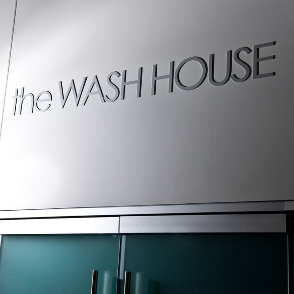 the Wash House sign.  Shown in brushed metal finish with 7 inch letter height.